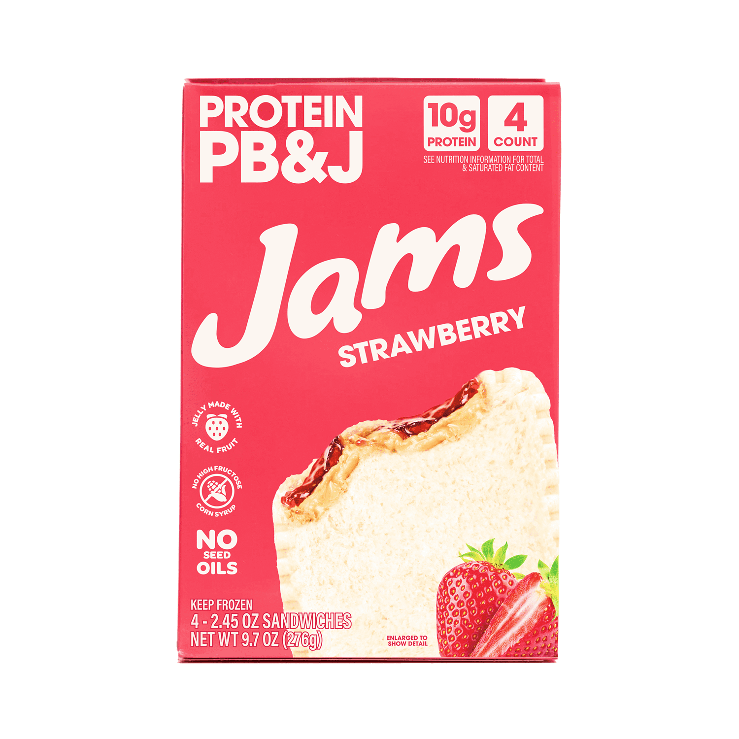 Jams Strawberry 10g Protein PB&J Frozen Sandwiches, 4 Count, 9.7 Oz ...