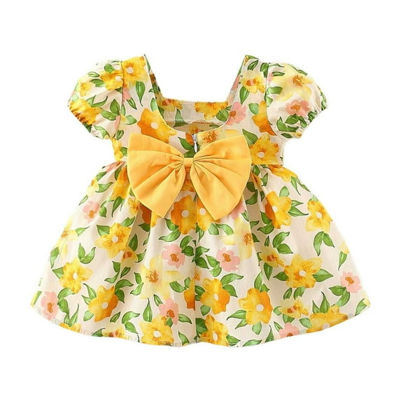 Jamsmile Baby Girls Dress Summer Cute Short Sleeve Flowers Print bowknot Casual Dress girls Tie Back Knot Beach Sundress