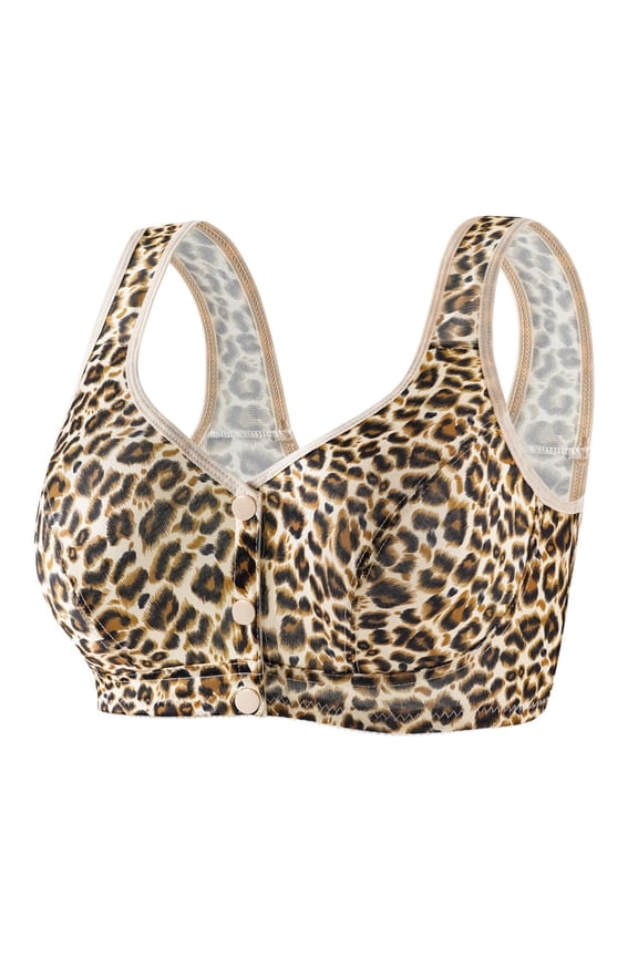 Daisy Bras For Older Women Front Closure Leopard Print Comfortable Wireless Bralette Push Up No Underwire Everyday Bras