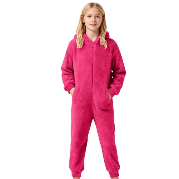 Jamsmile Kids Fuzzy Fleece Hooded Onesie Zip Up Jumpsuit Boys Girls Warm Winter Wear Fuzzy Warm Jumpsuit
