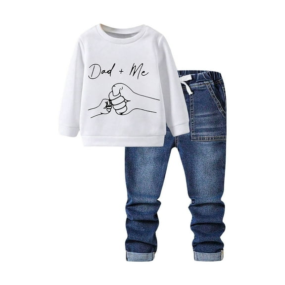 Jamsmile Toddler Boys Outfit Sets Cute Dad Letters Print Long Sleeve Hoodie + Denim Pants Suits Autumn Kids Outfits