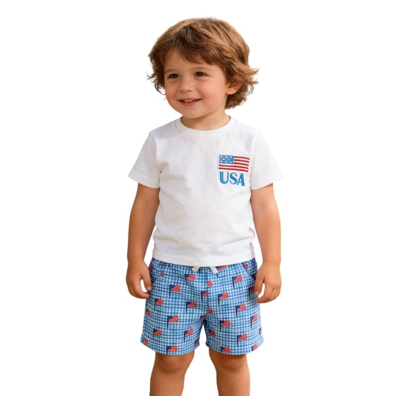 Jamsmile Toddler Boys Outfit Sets Independence Day Short Sleeve Embroidery Tshirts And Pants 2pcs Kids Boys Playwear