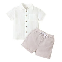 Jamsmile Toddler Boys Outfit Sets Linen Blend Short Sleeve Shirts   Shorts Casual Summer 2 Piece Outfits Boys Clothing Sets, 2-3 Years