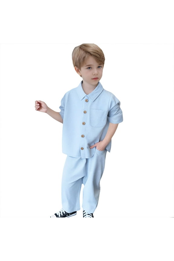 Toddler Boys Outfit Sets Solid Color Buttons Autumn Long Sleeve Shirt Pants Sets Kids Boys Clothes Outfits, 2-3 Years