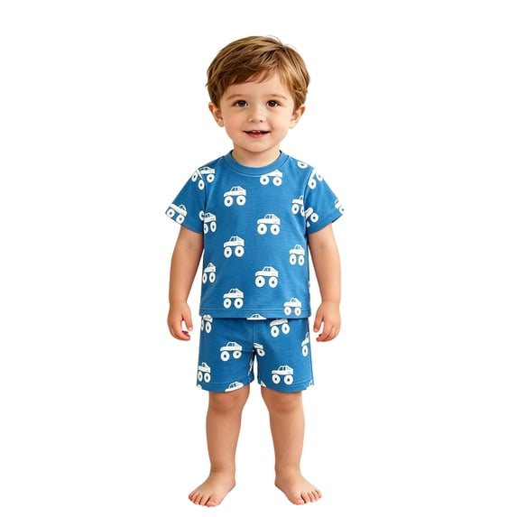 Jamsmile Toddler Boys Outfit Sets Sport Summer Car Print Short Sleeve T-Shirt And Shorts Two Piece Boys Activewear Clothing Set