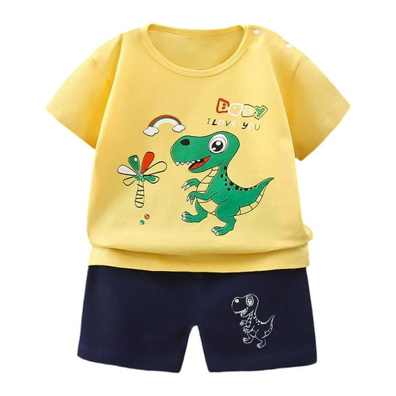 Jamsmile Toddler Boys Outfit Sets Summer 2 Piece Short Sleeve cartoon dinosaur Print Tshirts with Shorts Kids Boys Breathable Daily Wear Casual Play Clothes