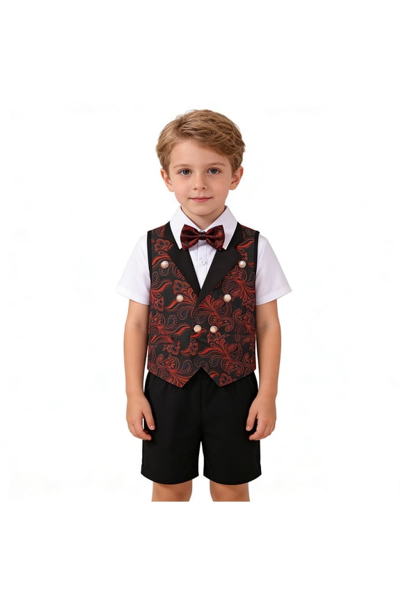 Toddler Boys Outfit Sets Summer Formal Three Piece Vest + Shirts + Pants For Wedding Pageant Party Performance Suits