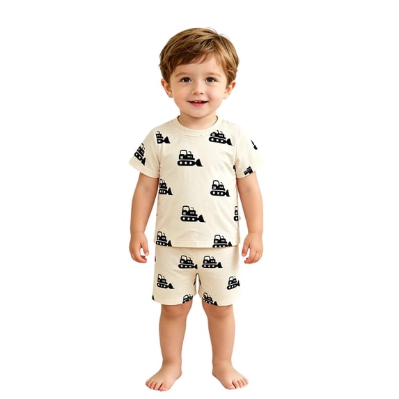 Jamsmile Toddler Boys Outfit Sets Summer Graphic Car Print Short Sleeve Tee And Shorts Two Piece Kids Boys Activewear Sets