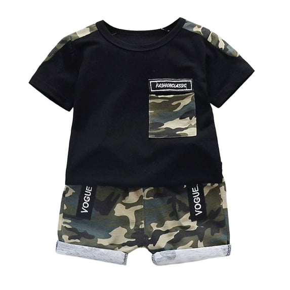 Jamsmile Toddler Boys Outfit Sets Summer Short Sleeve Graphic Print Tshirts With Shorts Two Piece Sets Boys Activewear Outfits, 18-24 Monthss