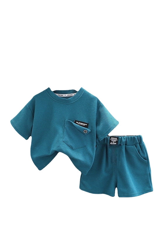 Toddler Boys Outfit Sets Summer Short Sleeve Solid Color Tshirts Tops Pocket Shorts Sets Little Boy 2 Piece Clothes , 3-4 Years