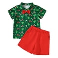 thumbnail image 1 of Jamsmile Toddler Boys Outfits Sets Christmas Short Sleeve Cartoon Shirts + Shorts 2pcs Child Boys Gentleman Style Party Outfits, 1 of 7
