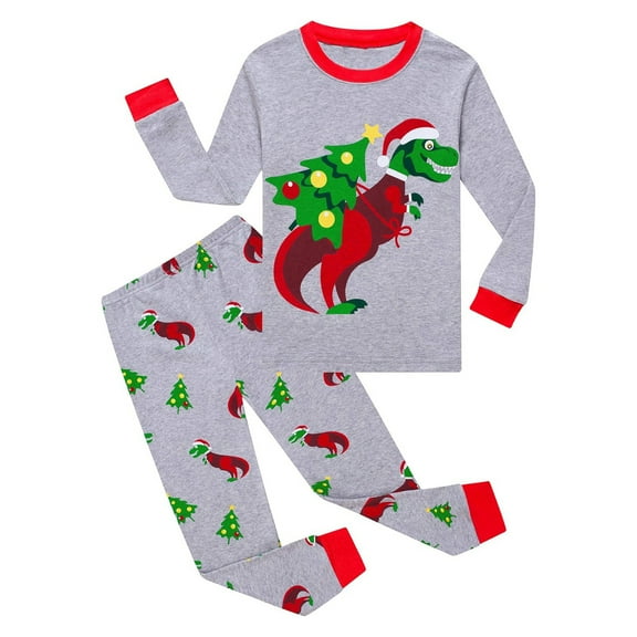 Jamsmile Toddler Boys Outfits Sets Christmas Tree Dinosaur Print Long Sleeve Tops   Pants 2 Piece Sleepwear Xmas For Child
