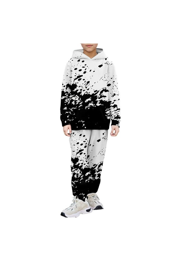 Toddler Boys Outfits Sets Hooded Long Sleeve Graphic Print Pullover Tops With Pants Casual Kids Boys Soft Outfits Sets