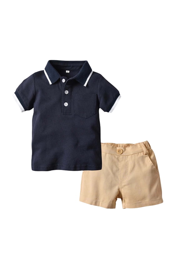 Toddler Boys Outfits Sets Short Sleeve Solid Color T Shirt Tops + Shorts Gentleman Style Outfits Children Boys Clothes