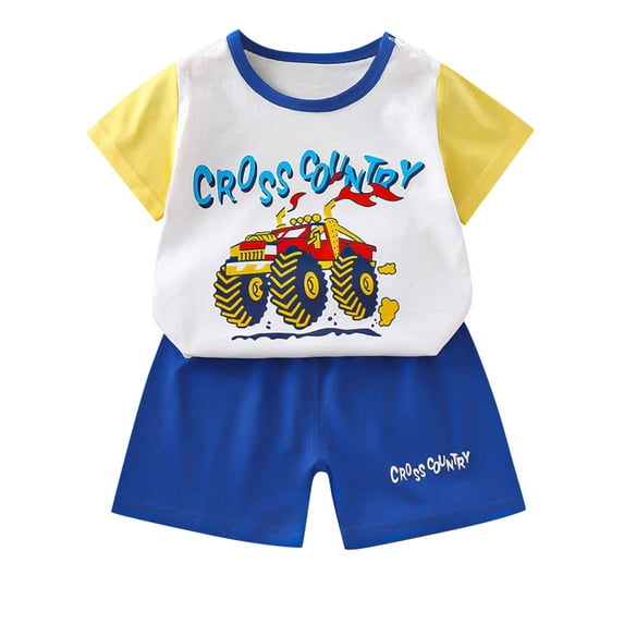 Jamsmile Toddler Boys Outfits Sets Summer Cartoon Print Short Sleeve Tshirts With Shorts Two Piece Sets Boys Activewear Outfits, 18-24 Monthss