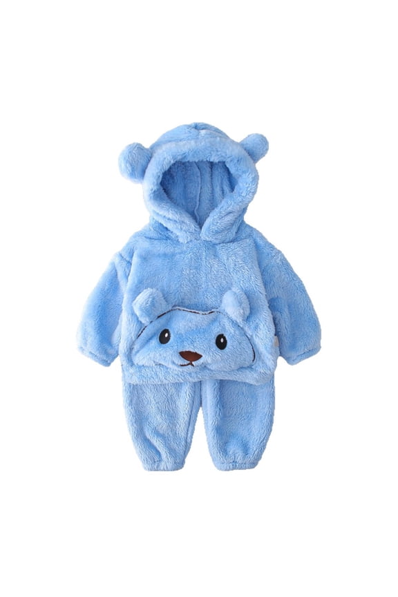 Toddler Boys Outfits Sets Winter Fuzzy Cozy Bear Long Sleeve With Pockets Lined Loungewear Two Piece Homewear