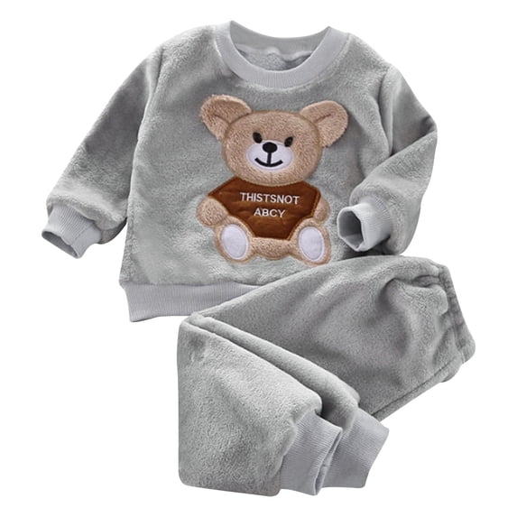 Jamsmile Toddler Boys Sleepwear Sets Autumn Winter Coral Velvet Home Bear Thicken Tops With Pants Kids Boys Nightwear Sets