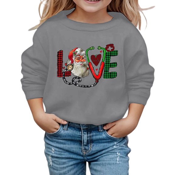 Jamsmile Toddler Girls Christmas Sweatshirts Crewneck Santa Claus Print Sweatshirt Long Sleeve Pullover Soft Holiday Tops