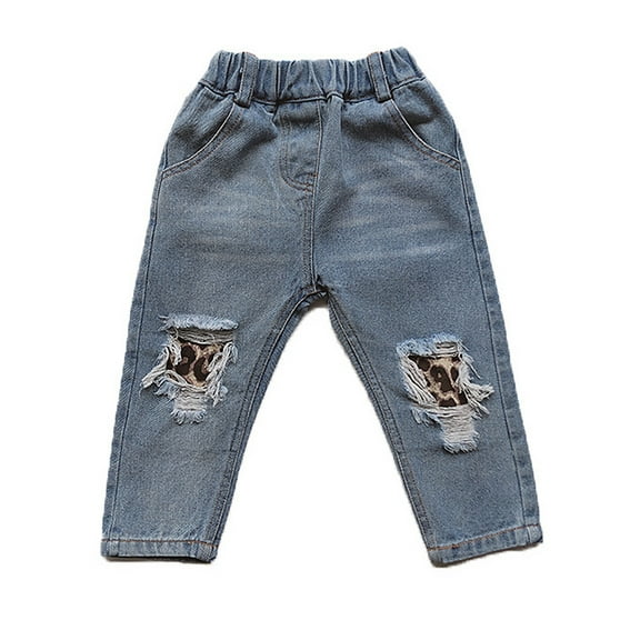 Jamsmile Toddler Girls Denim Pants For Outdoor Casual Leopard Print Ripped Jeans Sports Comfortable For Spring Autumn