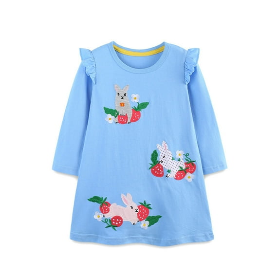 Jamsmile Toddler Girls Dress Autumn Knitted Bunny Embroidery Party Gown Dresses Casual Kids Girls Princess A-Line Sundress