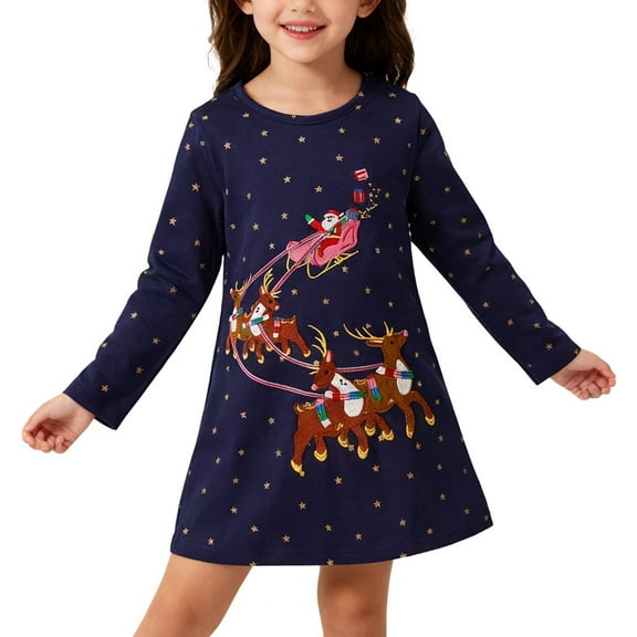 Jamsmile Toddler Girls Dress Christmas Embroidery Santa Claus Print Long Dresses Children Girls Party Princess Tutu Dress