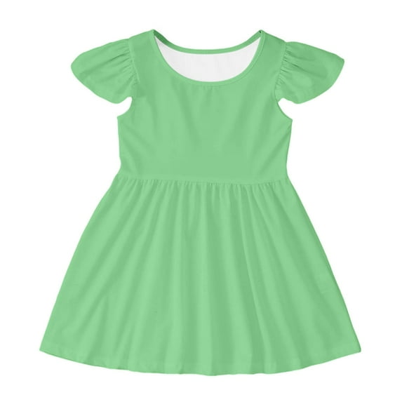 Jamsmile Toddler Girls Dress Flutter Sleeve Solid Color Dress Casual Party School Swing Twirly Dresses For Kids Girls