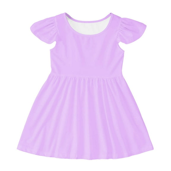 Jamsmile Toddler Girls Dress Flutter Sleeve Solid Color Dress Casual Party School Swing Twirly Dresses For Kids Girls