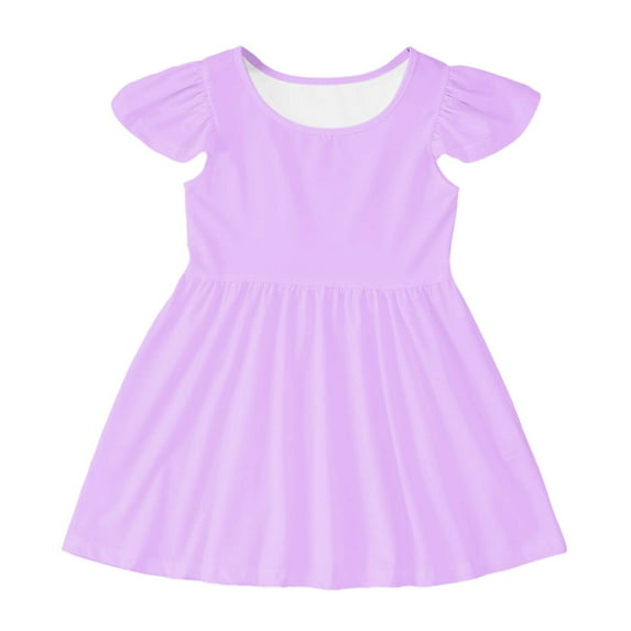 Jamsmile Toddler Girls Dress Flutter Sleeve Solid Color Dress Casual Party School Swing Twirly Dresses For Kids Girls