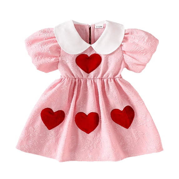 Jamsmile Toddler Girls Dress Short Sleeve Heart Embroidery Princess Dresses Party Dance Kids Girls Pageant Dress Clothes