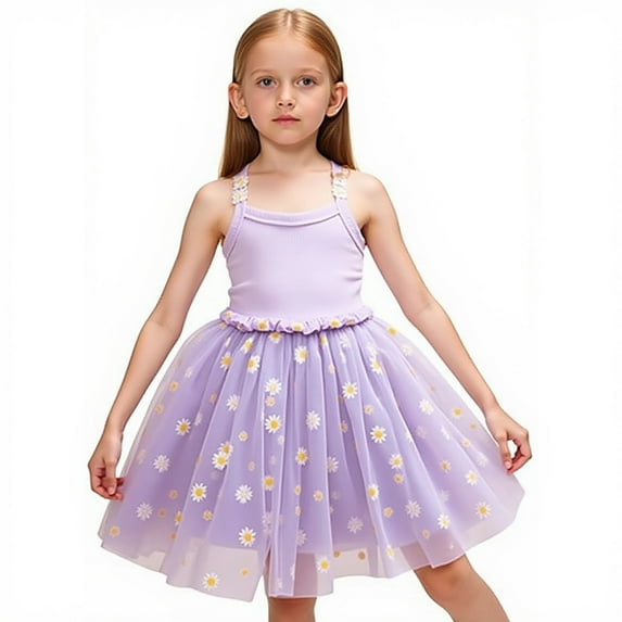 Jamsmile Toddler Girls Dress Sleeveless flowers print Holiday Party Mesh Tulle Dress Little Girls Dance Party Princess Dresses