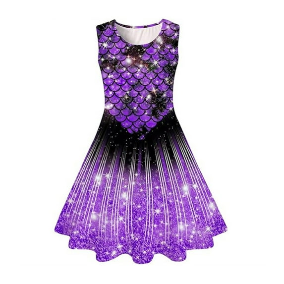 Jamsmile Toddler Girls Dress Summer Fish Scale Print Sleeveless Casual A-line Sundress Children Girls Tunic Princess Dress