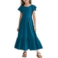 thumbnail image 1 of Jamsmile Toddler Girls Dress Summer Pleated Short Sleeve Loose Casual Flowy Long Dress With Pockets Casual Tunic Beach Sundress, 1 of 6