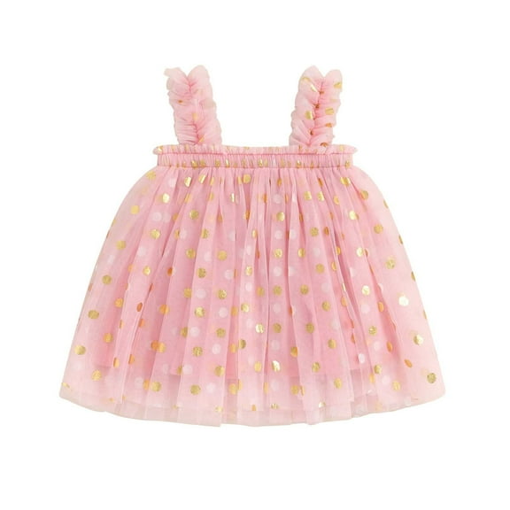 Jamsmile Toddler Girls Dress Summer Polka Dots Print Sleeveless Mesh Tulle Dresses Kids Girls Dance Holiday Party Princess Dresses