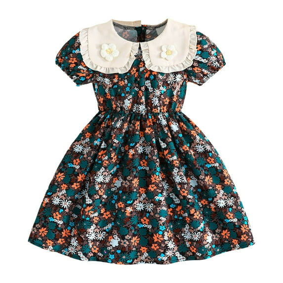 Jamsmile Toddler Girls Dress Summer Short Sleeve Floral Print Shawl Princess Dresses Kids Child Girls Flower Beach Holiday Sundress