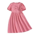 thumbnail image 1 of Jamsmile Toddler Girls Dress Summer Short Sleeve solid color Dress With Bowknot Casual Kids Girls Beach Sundress, 1 of 9