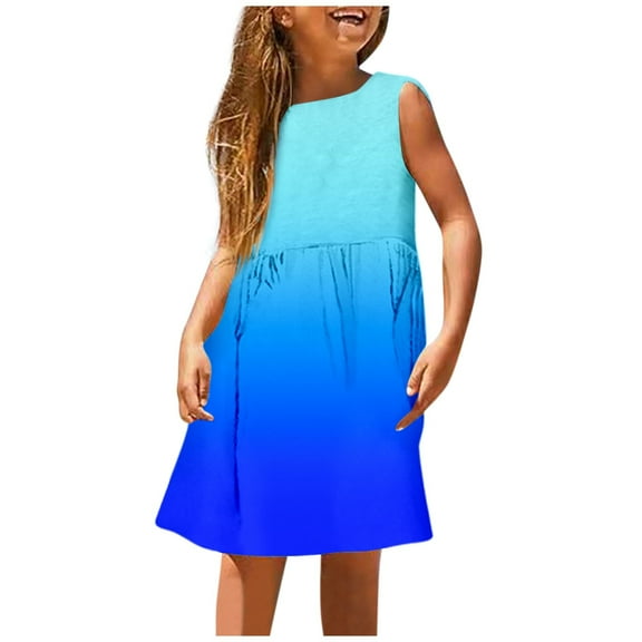 Jamsmile Toddler Girls Dress Summer Sleeveless Gradient Print A Line Dress Beach Casual Tunic Basic Shirts Party Dresses