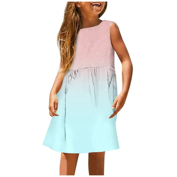 Jamsmile Toddler Girls Dress Summer Sleeveless Gradient Print Beach A Line Dresses Little Girls Beach Princess Sundress