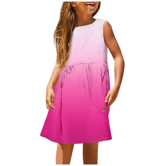Jamsmile Toddler Girls Dress Summer Sleeveless Gradient Print Beach A Line Dresses Little Girls Beach Princess Sundress