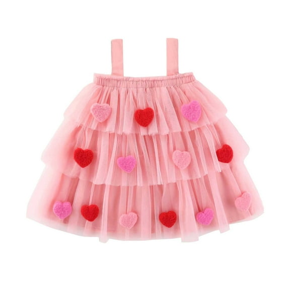 Jamsmile Toddler Girls Dress Summer love heart print Sleeveless Tiered Mesh Dance Party Dresses Girls Holiday Pageant Gowns Sundress