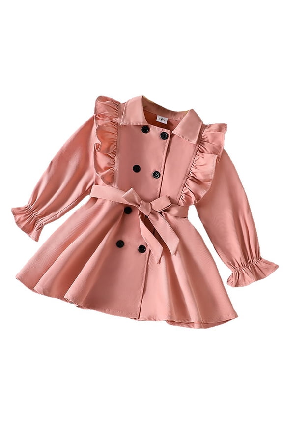 Toddler Girls Dress Trench Coats Long Sleeve Buttons Ruffles Outerwear Waist Belt Autumn Girls Jackets