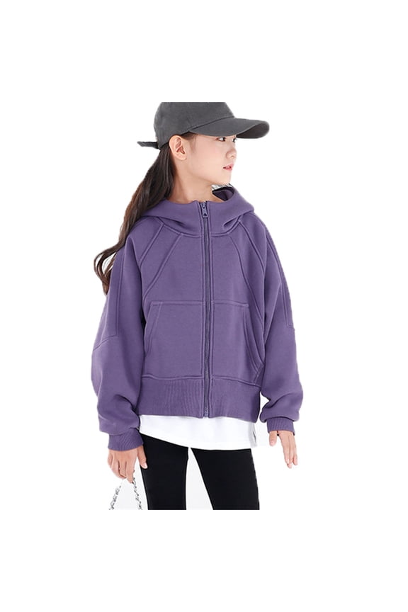 Toddler Girls Hoodies Solid Color Hooded Outdoor Warm Pullovers Girls Casual Windproof Outerwear Sports Clothes