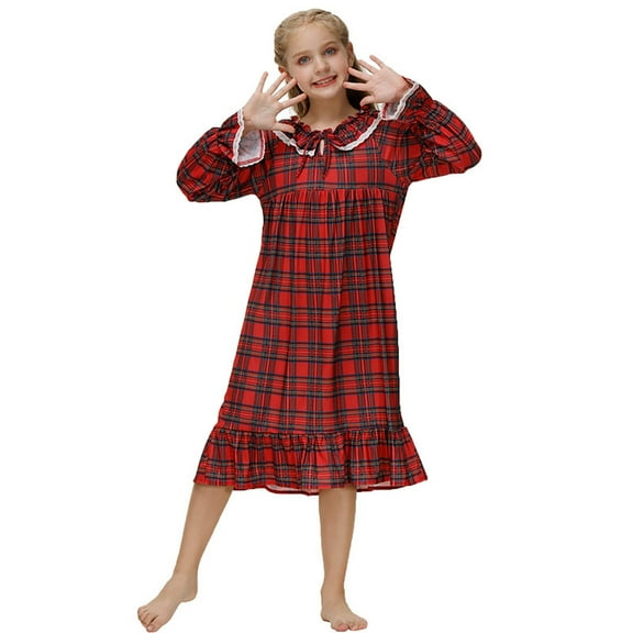 Jamsmile Toddler Girls Nightdress Autumn Winter Plaid Print Nightdress Childrens Girls Homewear Pajamas
