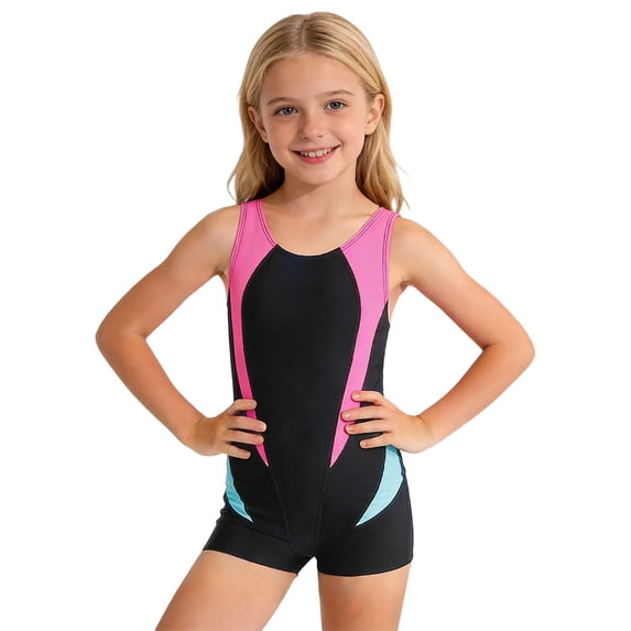 Jamsmile Toddler Girls One-Piece Swimsuits Surfing Rash Guards Solid Color Splicing Girls Beach Swimwear Pool Bathing Suits