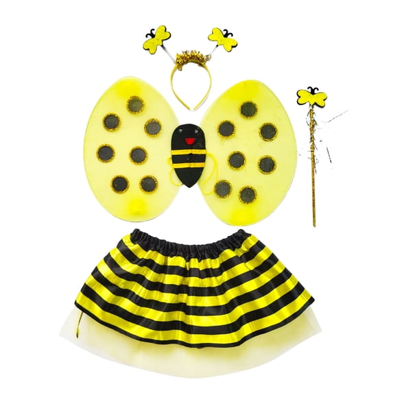 Jamsmile Toddler Girls Outfits 4 Piece Short Skirts+ Wings+ Headband+ Accessories Little Girls Performance Dress Up Play Sets