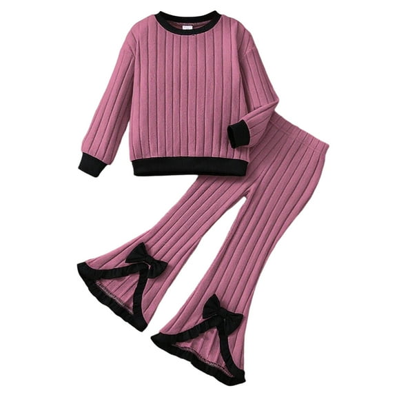 Jamsmile Toddler Girls Outfits Sets Autumn Ribbed Long Sleeve Tops With Flared Pants Two Piece Outfits Little Girls Playwear