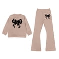 thumbnail image 1 of Jamsmile Toddler Girls Outfits Sets Long Sleeve Round Neck Tops And Flare Pants With Bow Print Casual Two Piece Outfits Kids, 1 of 4