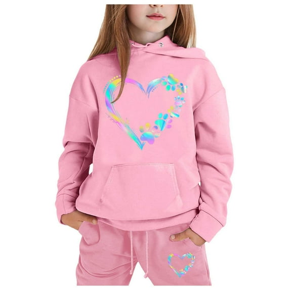 Jamsmile Toddler Girls Outfits Sets Lovely Heart Print Hoodies Tops + Pants Kids Outfits Tracksuits