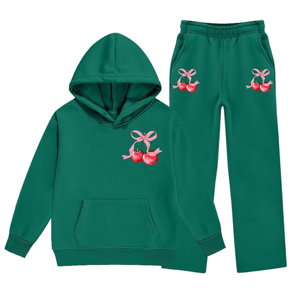 Jamsmile Toddler Girls Outfits Sets Sports Tracksuits Cherry Print Hooded Sweatpants And Joggings 2 Piece Children Girls Suits