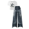 thumbnail image 1 of Jamsmile Toddler Girls Outfits Sets Star Print Fitted Tee + Distressed Denim Long Pants Streetwear Teen Girls Two Piece Outfits, 1 of 9