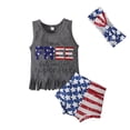 thumbnail image 1 of Jamsmile Toddler Girls Outfits Sets Summer 4th Of July Sleeveless Tshirts + Shorts + Headband 3Pcs Independence Day Clothes Sets, 1 of 9